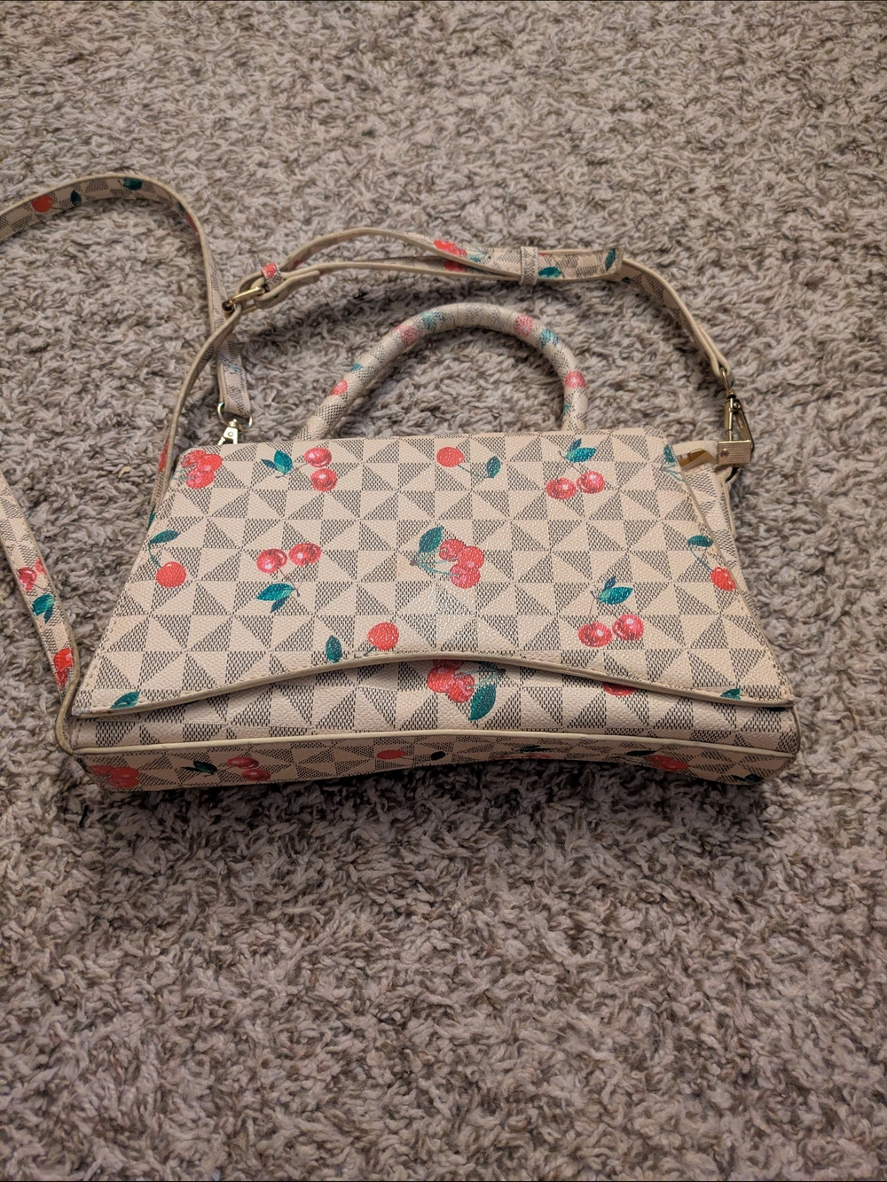 Cherry Print Top-Handle Crossbody Bag